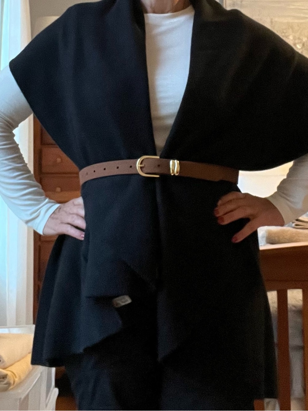Black Women's Open-Front Sweater Cape - Picture 3 of 3